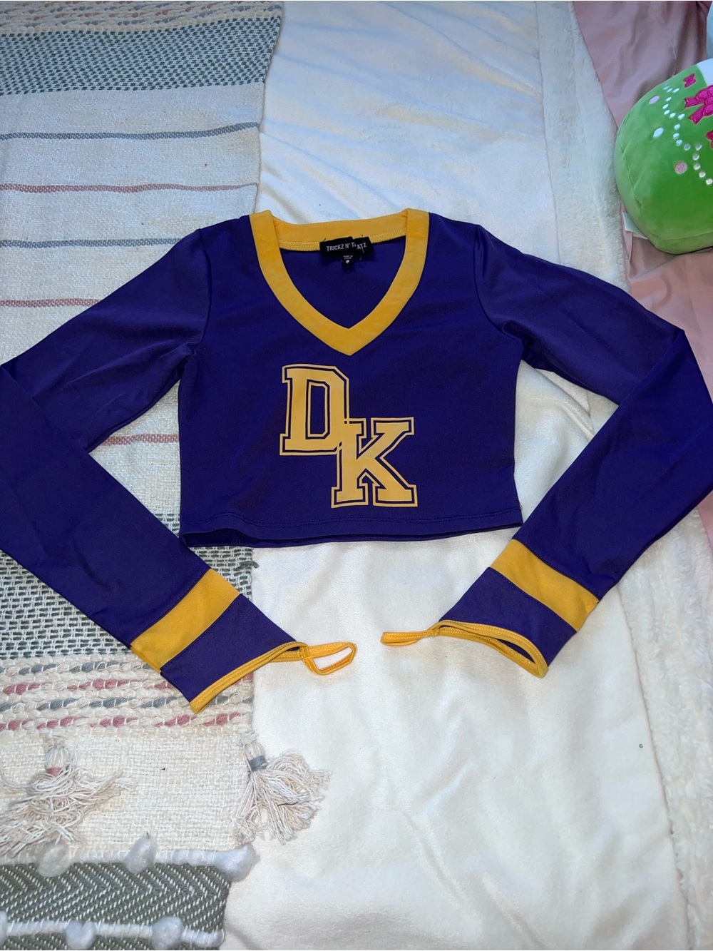 Dolls Kill Purple and Gold Cropped V-Neck Long Sleeve Top